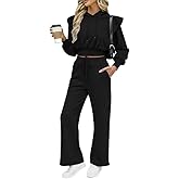 CHICME Womens 2 Piece Outfits Cropped Long Sleeve Hoodie and Wide Leg Sweatpants Set Fall Fashion Sweatsuit Tracksuit