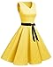 Bridesmay Women's Vintage Audrey Hepburn V-Neck Retro Rockabilly Swing Cocktail Party Dress Yellow Small