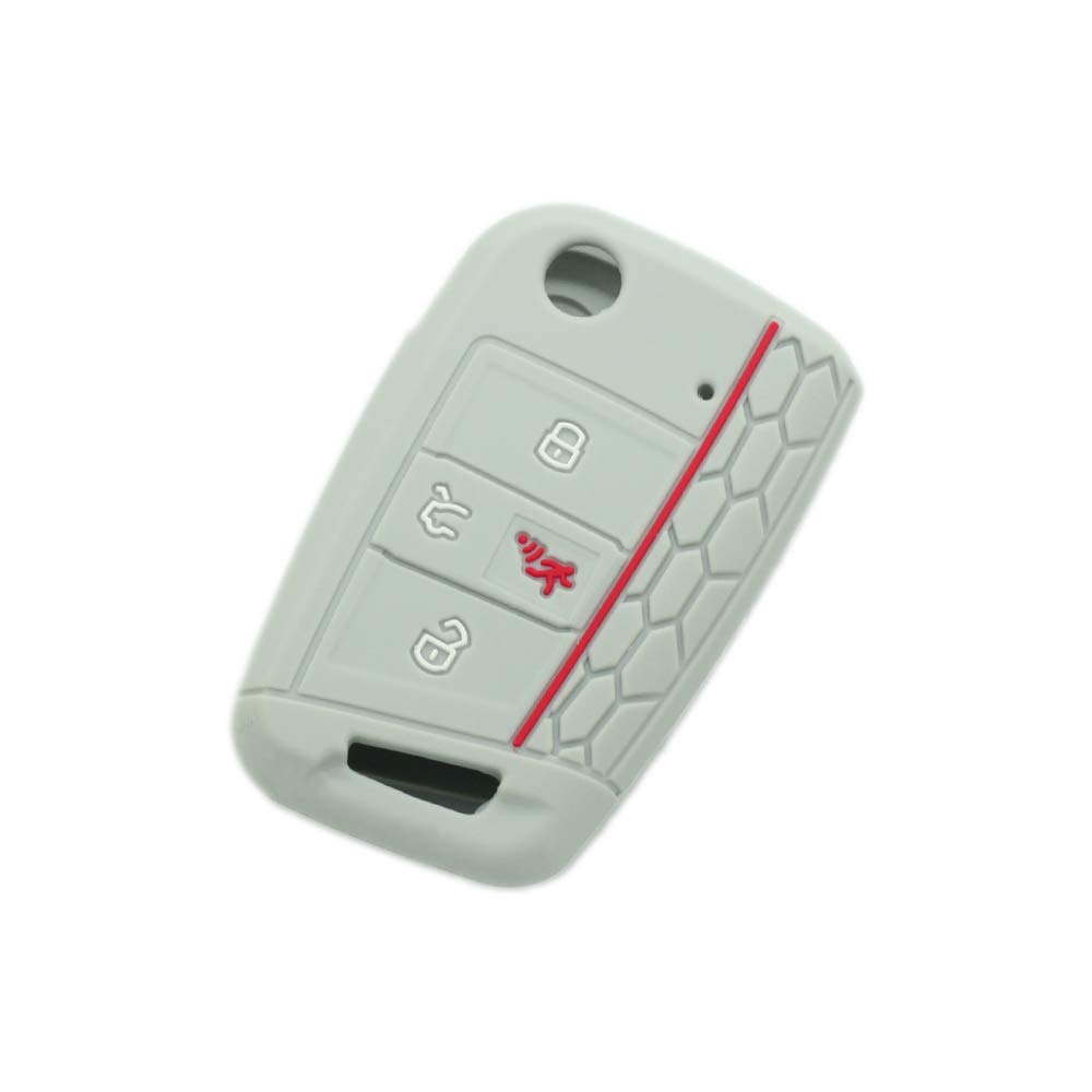 BROVACS Silicone Cover Protector Case Holder Skin Jacket Compatible with VOLKSWAGEN Golf GTI Tiguan Polo SKODA Octavia 4 Button Flip Remote Key Fob CV9806 Grey