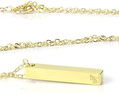 Personalized Necklace with Vertical Bar, Custom Engraved with Name, Coordinates, Initial, Date, Gold/Rose Gold/Silver Plated on Stainless Steel, Gifts for Women