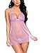 Avidlove Women Babydoll Lingerie Lace Chemise Halter Nightwear Teddy Dress (S, Purple(#5092))