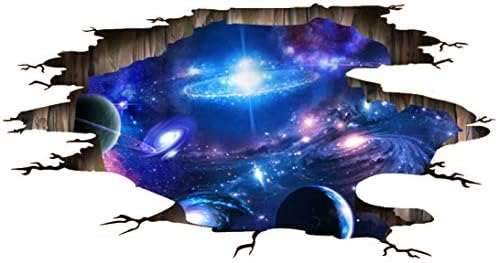 CNUSER 3D Space Wall Stickers- Magic Galaxy Floor Wall Decals - Removable Mural Decorations for Kids Bedroom Ceiling Living Room Nursery