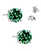 .925 Sterling Silver 6mm Green Round Shape Cubic Zirconia Stud Earrings