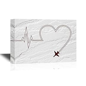 Canvas Wall Art - Airplane Flying with The Trace of a Heart Beating Wave - Gallery Wrap Modern Home Art | Ready to Hang - 12x18 inches