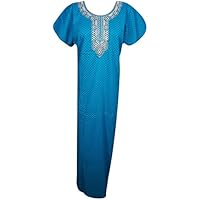 Mogul Interior Women's House Dress Caftan Embroidered Cotton Nightgown L