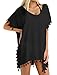 Oryer Womens Chiffon Tassel Beachwear Cover Up Beach Bikini Swimsuit Cover-ups, A-black, One Size