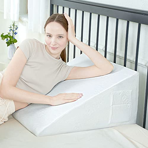 Bed Wedge Pillow, Triangle Pillow Wedge, Bamboo Cooling Memory Foam Top,  Elevated Support Wedge Pillow for Rel