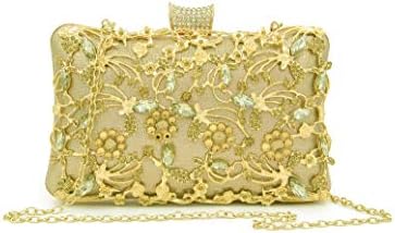 FIVE FLOWER Evening Bag Clutch Purse Handbags for Womens Shoulder Bag for Bridal Wedding Party Prom Annual meeting with Sparkly Rhinestones (Gold)