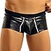 YiZYiF Men's Wetlook Leather Underwear Double Zipper Pouch Trunks Boxer Briefs Black Large(Waistline 33.0-41.0