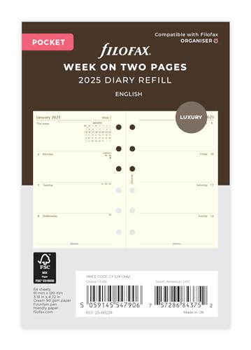 Pocket Week on two pages cotton cream English 2025