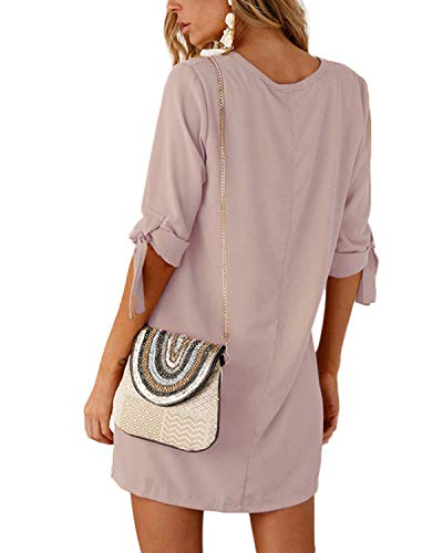 YOINS-Damen-Kleider-Tshirt-Kleid-Winterkleid-fr-Damen-Rundhals-Brautkleid-Langarm-Minikleid-Kleid-Langes-Shirt-Lose-Tunika-mit-Bowknot-rmeln