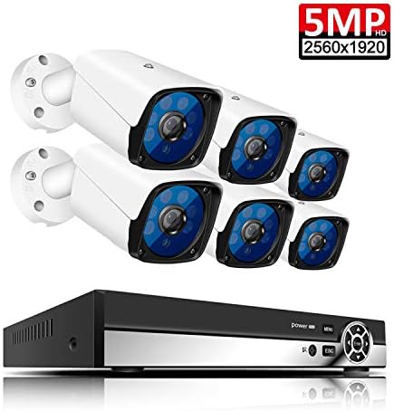 6Pcs 5MP AHD Wireless CCTV Camera System 8CH 1080P NVR Recorder 2TB Hard Drive Outdoor Wide Angle WiFi Security IP Camera with Night Vision