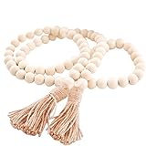 Amadj 57in Wood Bead Garland Rustic Farmhouse Beads