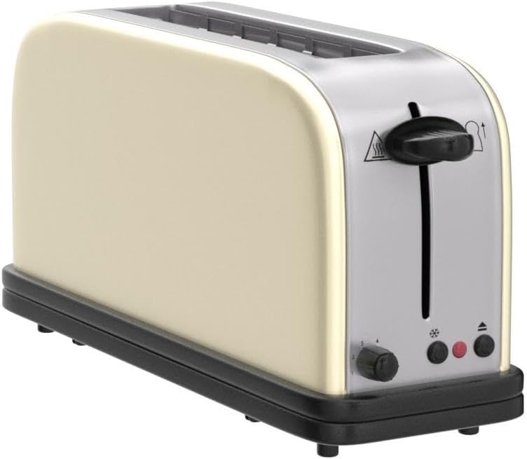 Grille Pain [Fente longue 2 Toasts/ 1 Tranche baguette] Colour+ Crème (extra large, 6 Niveaux de Brunissage rapide, Surélévation, Décongèle & Réchauffe, 1000W) Toaster 21395-56