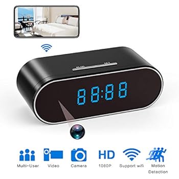 Hidden Spy Camera Clock HD 1080P IP Cameras with Night Vision/Motion Detection/Loop Recording, Nanny Cam for Home Security Monitoring (Black)