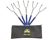 Easy Cuisine Marshmallow Roasting Sticks Skewers For Grilling Forks (set Of 5), Extendable 45 Inch, Extra Long, Smores, Hot Dog, BBQ, Fire Pit, Camping, Campfire, Patio. Safe Rubber Handles, Free Bag.