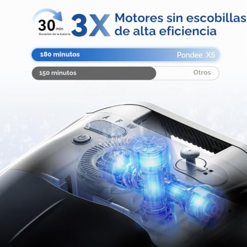 (2026 New) Pondee X5 Robot Pool and Wall Cleaner Without Cable, Water Line, Smart Navigation, Vacuum Cleaner 21 m³/h Saugkraft, 3 Brushless Motors, 180 Min Autonomy, Pools up to 300 m2