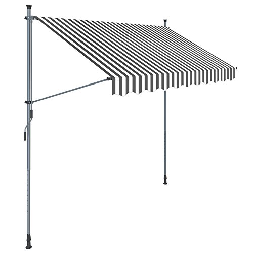SONGMICS Klemmmarkise, 250 cm, Balkonmarkise, Sonnenschutz, Markise mit Gestell, Verstellbare Höhe 2-3 m, Grau-Weiß…