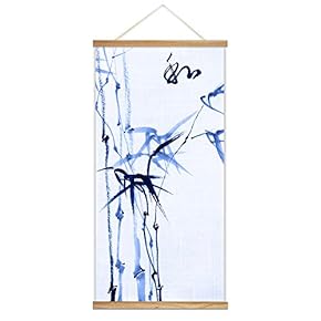 Hanging Poster with Wood Frames Ink Bamboo Theme Home Wall Canvas Prints Ready to Hang - 18"x36"