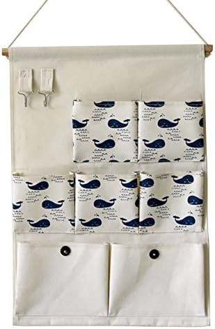 Xaber Kin 19.68'' x 13.78'' Wall Hanging Storage Bags Linen/Cotton Fabric Animal Closet Organizer(7 pockets with 2 hangers) (Whale)