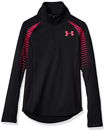 Under Armour ColdGear Reactor 1/2 Zip para niñas, negro / rosa penta, juvenil X-Small
