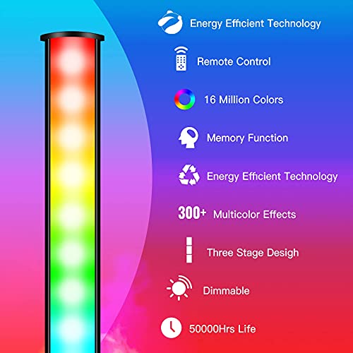 Uverbon Lámpara de Pie LED Regulable con Control Remoto, Ambiente Lámpara de Pie Que Cambia de Color Lámpara de Pie LED Lámpara RGB Para Sala de Estar Moderna con Decoración del Hogar