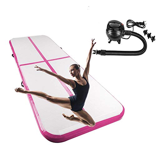 Matladin 10'x3.3' Gymnastics Exercise Mat Inflatable Tumbling Mats, Air Tumbling Track Electric Pump Home use, Gymnastics Training, Beach, Yoga, Water (Air Mat - 10'x3.3'x4, Pink)