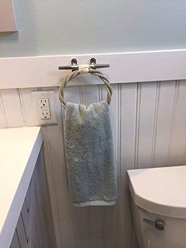 Knotted Rope Towel Rack Holder on Stainless Steel Cleat Nautical or Beach Style