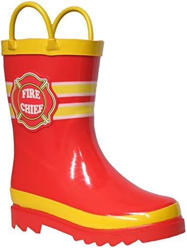 Puddle Play Kids Boys' Fire Chief Character Printed Waterproof Easy-On Rubber Rain Boots (Toddler/Little Kids) 