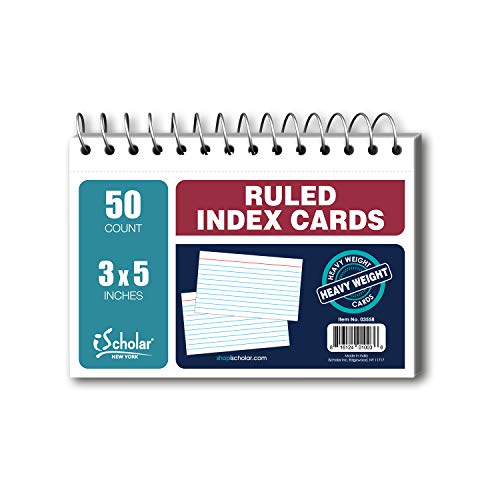 iScholar Wirebound Index Cards, White, 3 x 5 Inches, 50 Cards (03558)