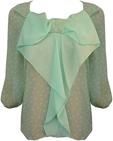 Kafe Design Pastel Green Polka Dot with Front Bow 3/4 sleeves Womens Blouse Small