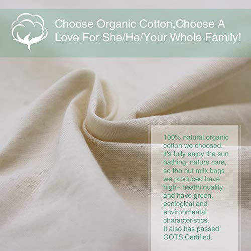 Bellamei Nut Milk Bag Reusable Organic Cotton Nut Bags for Almond Milk,Juice,Cold Brew Coffee,Tea,Yogurt,Cheese,Bone Broth,Sprouting