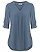 Youtalia Women 3/4 Sleeve Tops, Ladies Chiffon V Neck Blouse Pleated Curved Hem Casual Tunic Tops (XX-Large, Blue Grey)