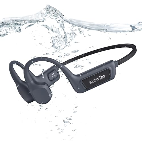 sunvito Audífonos de Conducción Ósea para Natación, Bluetooth 5.4, Oreja Abierta con MP3 de 8GB, IPX8 Impermeables para Piscina y Entrenamiento, Negro