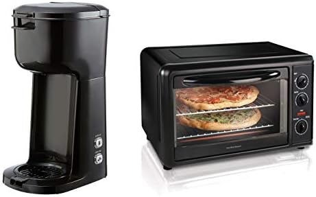 Mainstays Single Serve and K-Cup Coffee Maker, Black bundle with Hamilton Beach Countertop Oven with Convection and Rotisserie, Black