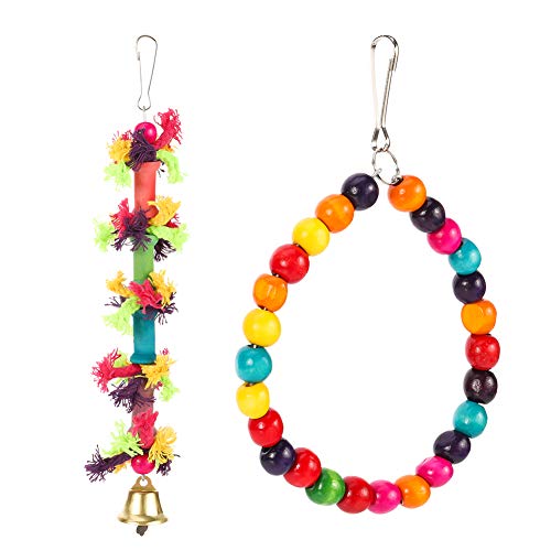 Dutch Brook Bird Swing Chewing Toys, 7 Packs Parakeet Bird Cage Toys Swing Chewing Hanging Parrot Perches with Bell,Wooden Ladder Hammock for Cockatiels,Budgie and Lovely Birds - Thumbnail 3