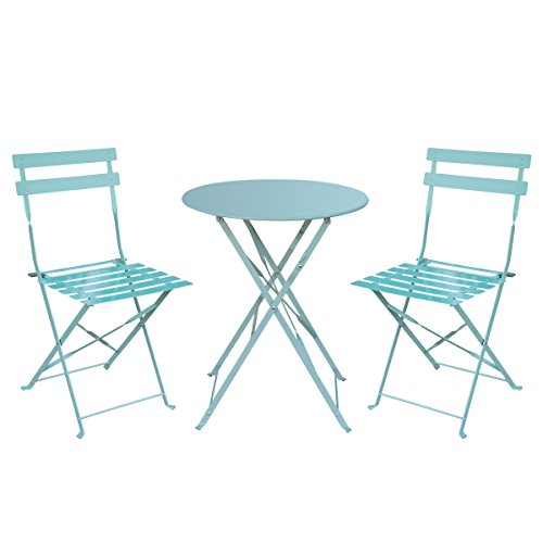 HollyHOME Outdoor Balcony Folding Steel Bistro Furniture Sets, Patio 3-Piece of Foldable Table a ...
