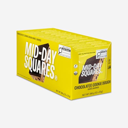 Mid-Day Squares Cookie Dough Protein Chocolate Bars, 33g each, 3 Packs (36 Squares) | Made with Real Chocolate, 6g Plant Protein, 4g Fiber, Gluten Free, Plant-Based