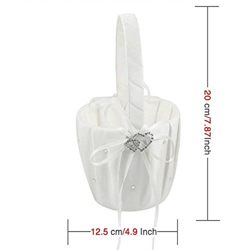 Youzpin 5Pcs Romantic Wedding Ceremony Party Favor Sets，Wedding Guest Book + Pen Stand + Flower Basket + Ring Pillow + Garter Double Heart Rhinestone Decor Ribbon Bow Elegant Wedding Party Decoration. - Thumbnail 2