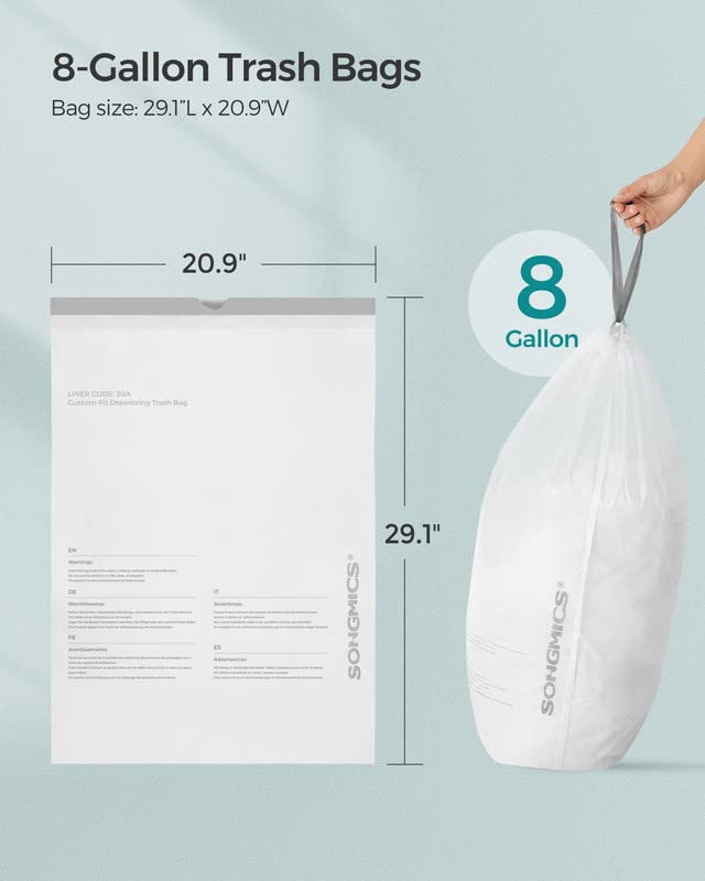 SONGMICS Drawstring Trash Bags, 8 Gallon Garbage Bags for 8Gallon or
