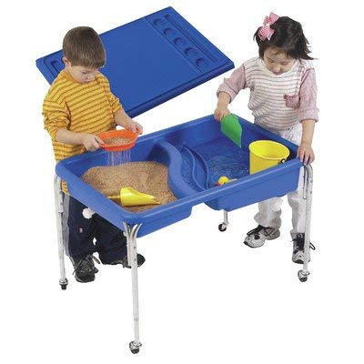 Children's Factory Neptune Table and Lid Set, 36" by 24" by 24", Blue - Double-Basin Sand and Water Table - Lid for Safe and Clean Storage - Made of Durable Plastic - Indoor or Outdoor Use
