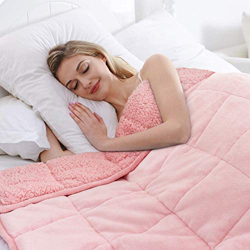 Coolplus Fleece Weighted Blanket 15 lbs, Soft Sherpa and Fuzzy Dual