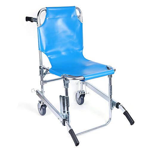 Stair Chair 4 Wheels EMS Stair Chair 70010-BL Ambulance Firefighter Evacuation Medical Lift Stair Chair Emergency Patient Transfer Stair Climbing Wheelchair