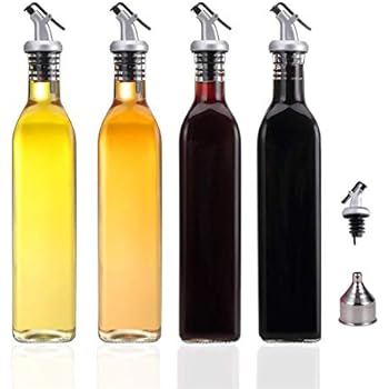 HAIBO Olive Oil Dispenser-4 Pack Oil and Vinegar Dispenser Set(17OZ) Oil and Vinegar Bottle Set with 1 Stainless Steel Funnel and Cleaning Brush Olive Oil Bottle and Vinegar Bottle Glass Set