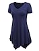 MBJ WT638 Short Sleeve Shirts for Womens Tops Casual V-Neck Summer Clothes Asymmetrical Tunic Blouses XL Navy