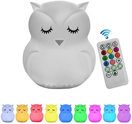 Night Light for Kids, Remote Control and Tap Control Night Light with Soft Silicone Cute Owl Rechargeable 9-Color Dimmable Night Light for Nursery, Bedroom, Living Room