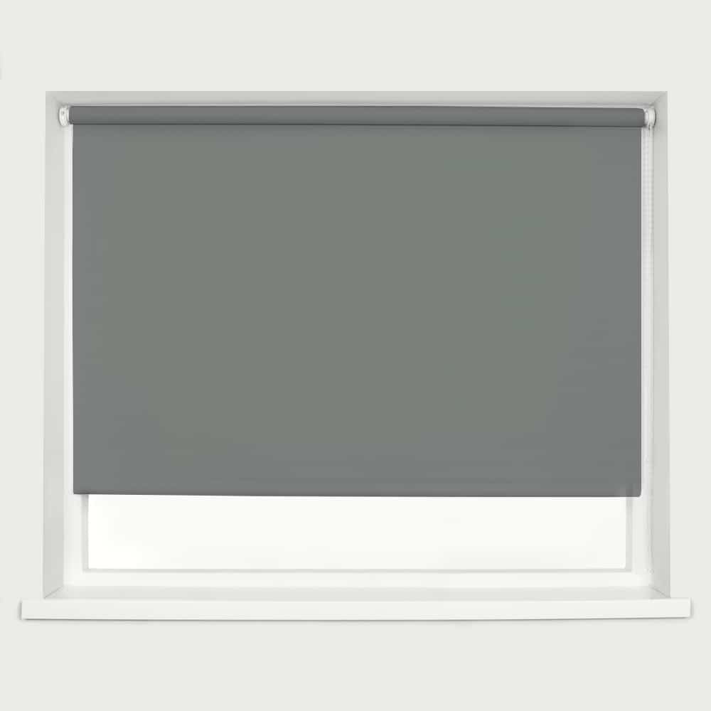 Dark Grey Blackout Roller Blind Metal Fittings Trimmable UV Protection Thermal Properties Premium Fabric Home Office Bedroom Kids Room Child Safe Easy Fit Grey 120cm Width x 160cm Drop