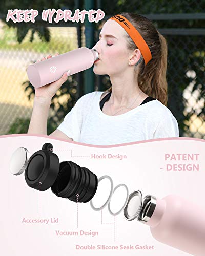 FJbottle Insulated Water Bottle 34 oz with Durable Carry Case, Stainless Steel Wide Mouth Lids, Keeps Liquids Hot or Cold, Double Wall Sweat Proof Sport Design, Ideal Gift Choice, Blush Pink