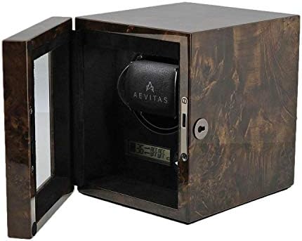 Watch Winder for 1 Automatic Watch Dark Burl Wood Finish with LED Light by Aevitas
