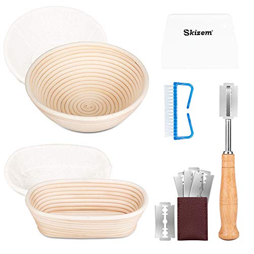 Skizem Bread Proofing Basket 9 inch Round + 10x6 inch Oval